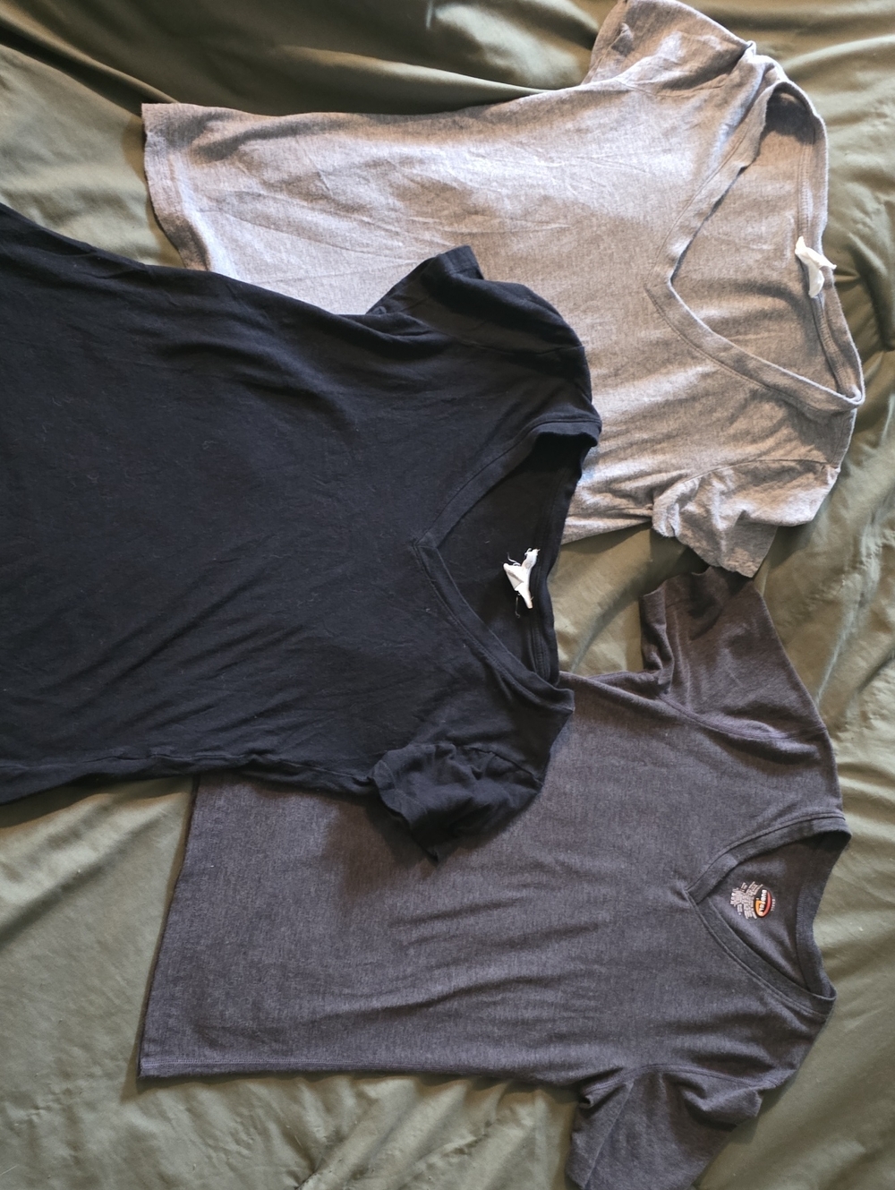 Bundle of Assorted Brand Short-Sleeve V- Neck Tees- Black, Gray, Light Gray